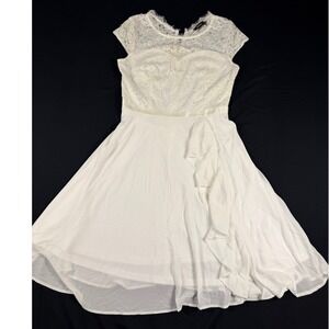 Miusol White Lace Chiffon Cap Sleeve Ruffle Cocktail Dress Large L Wedding